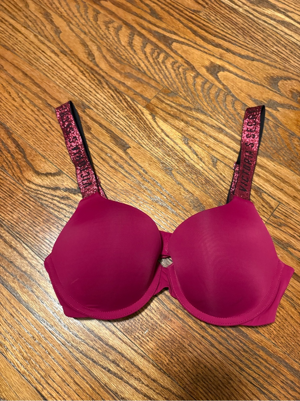 Victoria's Secret Fuchsia Molded T-Shirt Bra with Glitter Straps